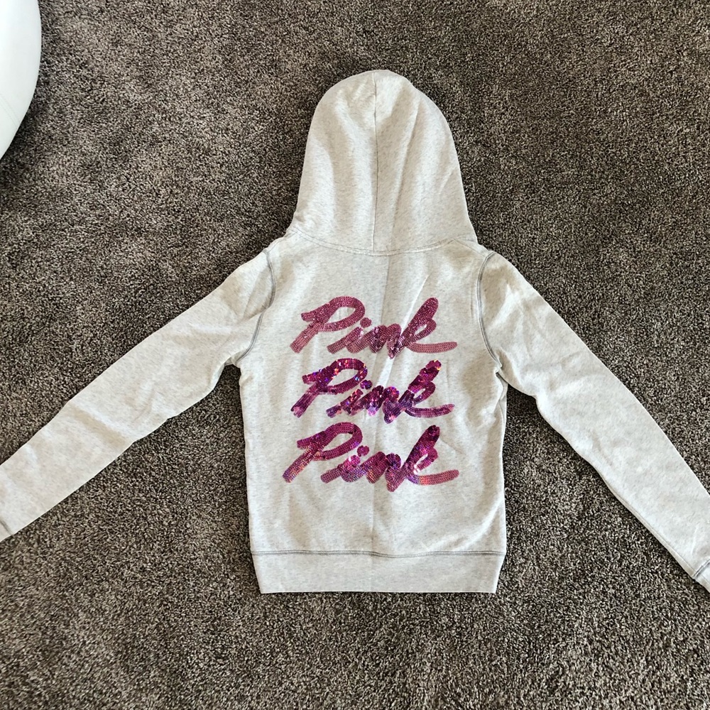 Heather Grey PINK Zip Up Sweatshirt Size M